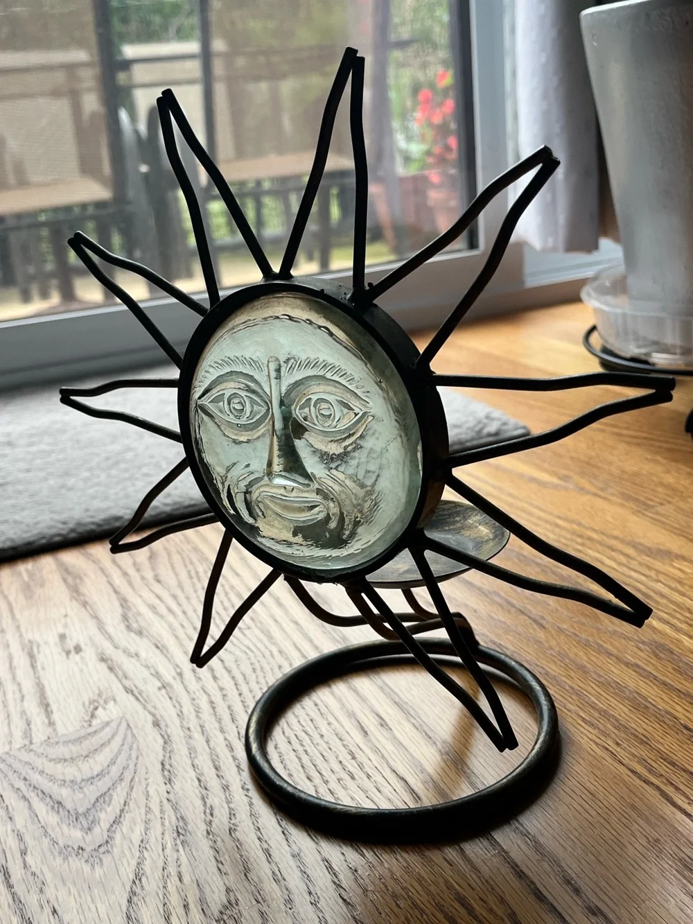 Vintage Celestial Standing Sun Face Metal Candle Holder